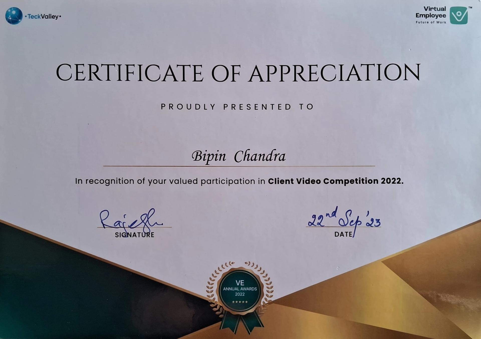 Certificate of appreciation