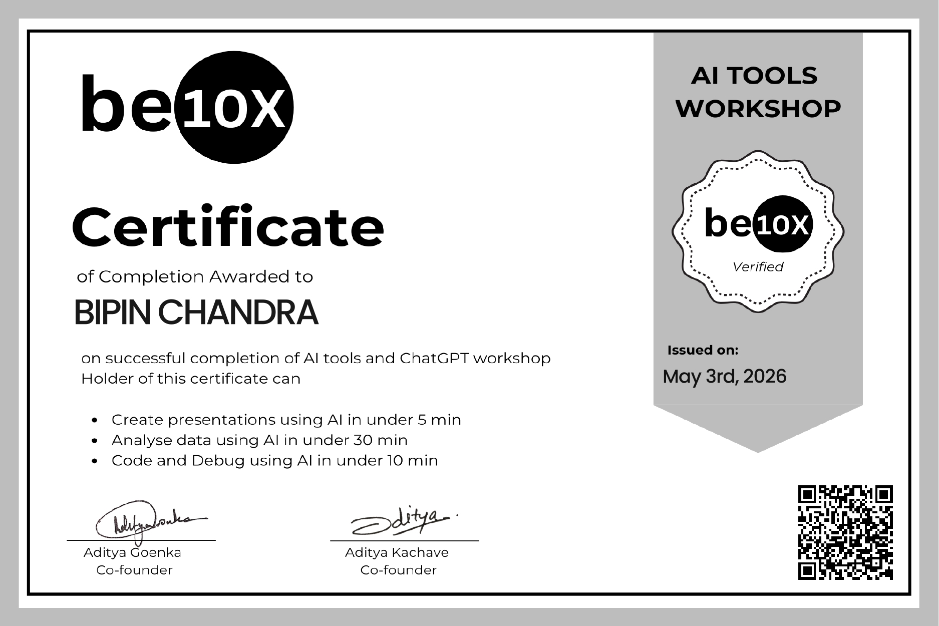 AI Tools & ChatGPT Workshop Certificate