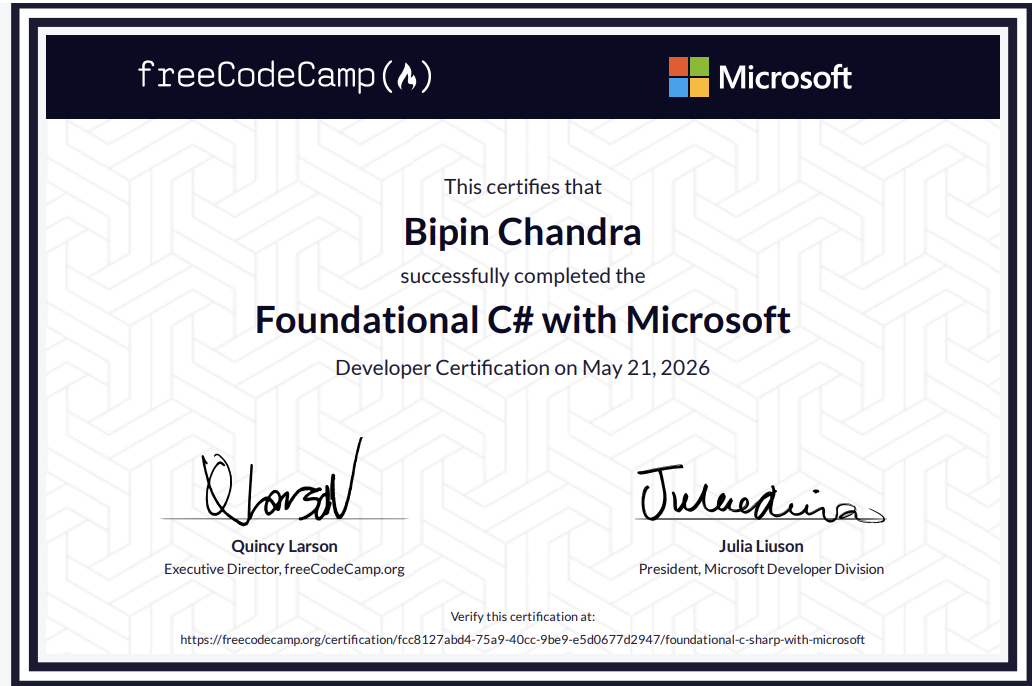 Foundational C# with Microsoft Certificate